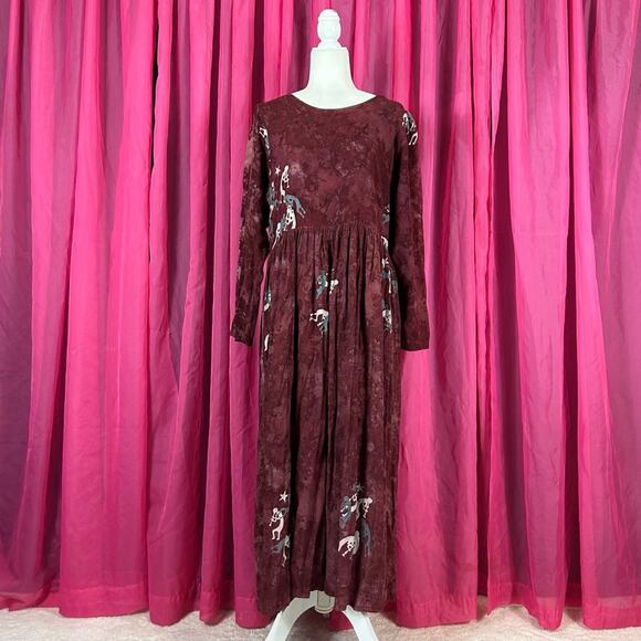 Global Village batik flute playing graphic design maxi dress, size L - Picture 1 of 9